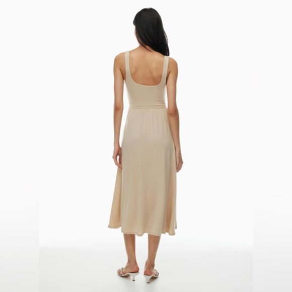ARITZIA WILFRED Market Slit Dress Square neck Midi Tank jersey beige Size Small - Picture 15 of 15